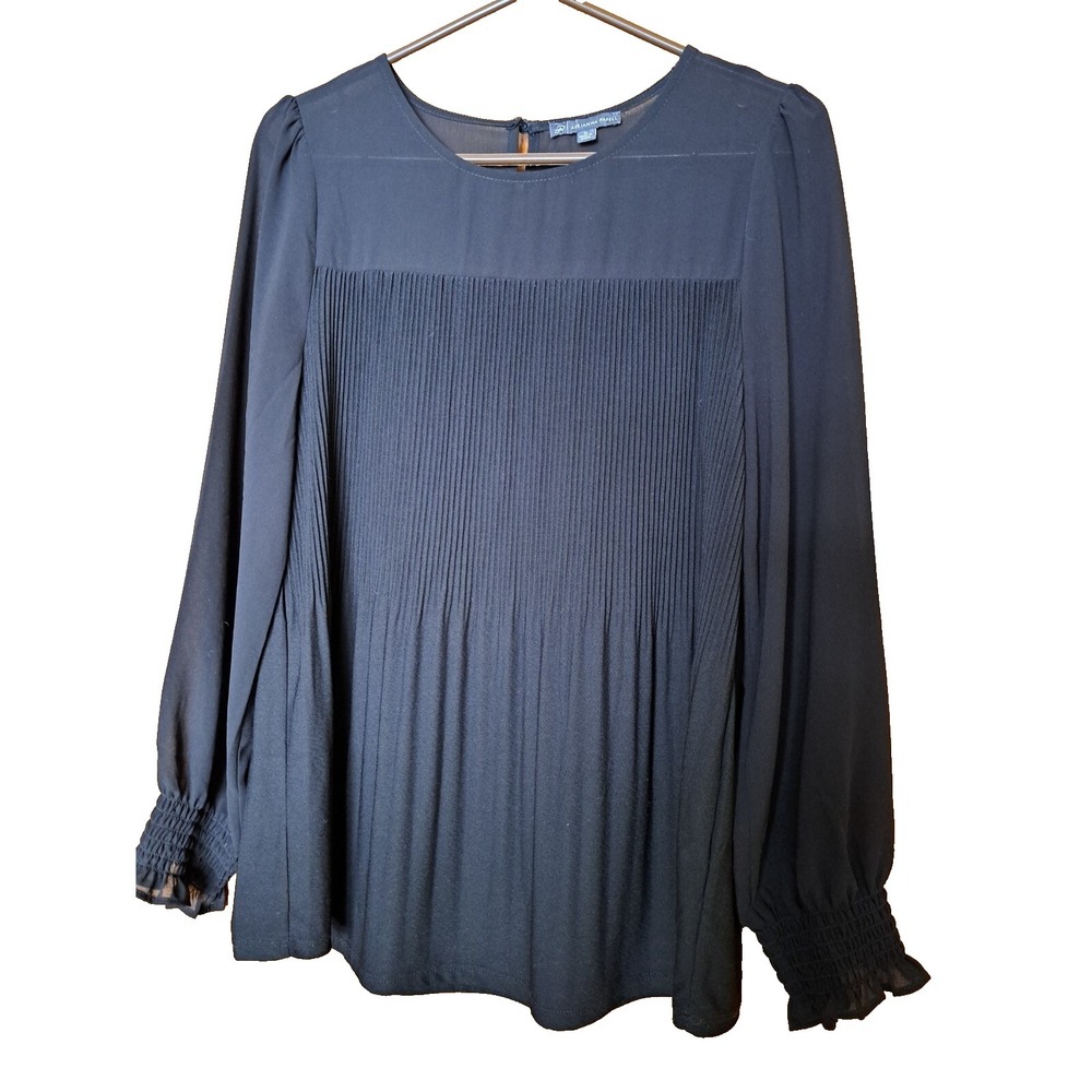 ADRIANNA PAPELL Women's Long Sleeve Elastic Cuff Black Stretch Top Blouse M